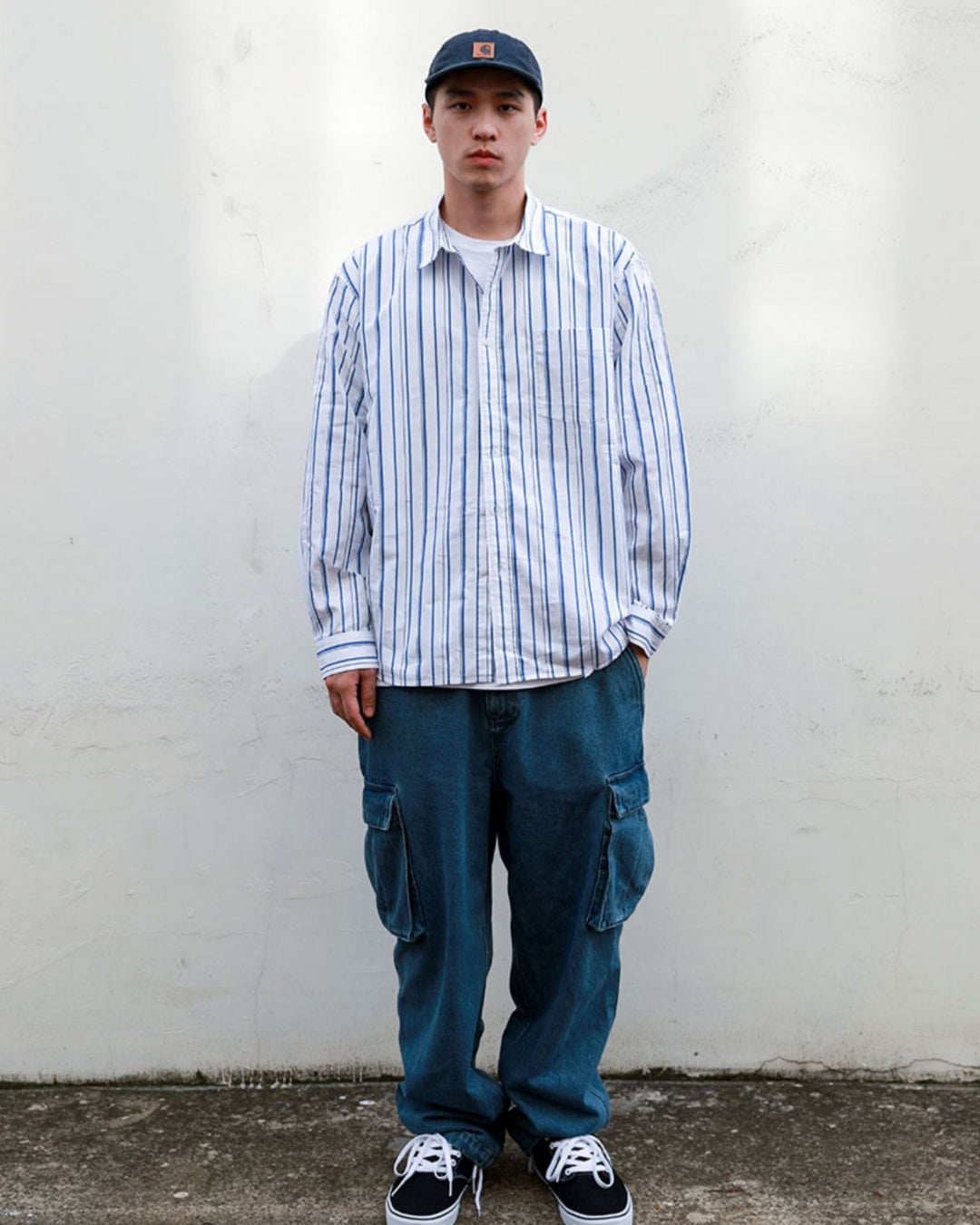 cityboy 寬版線條藍襯衫