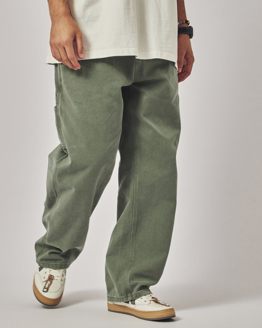 水洗軍綠多口袋工裝長褲