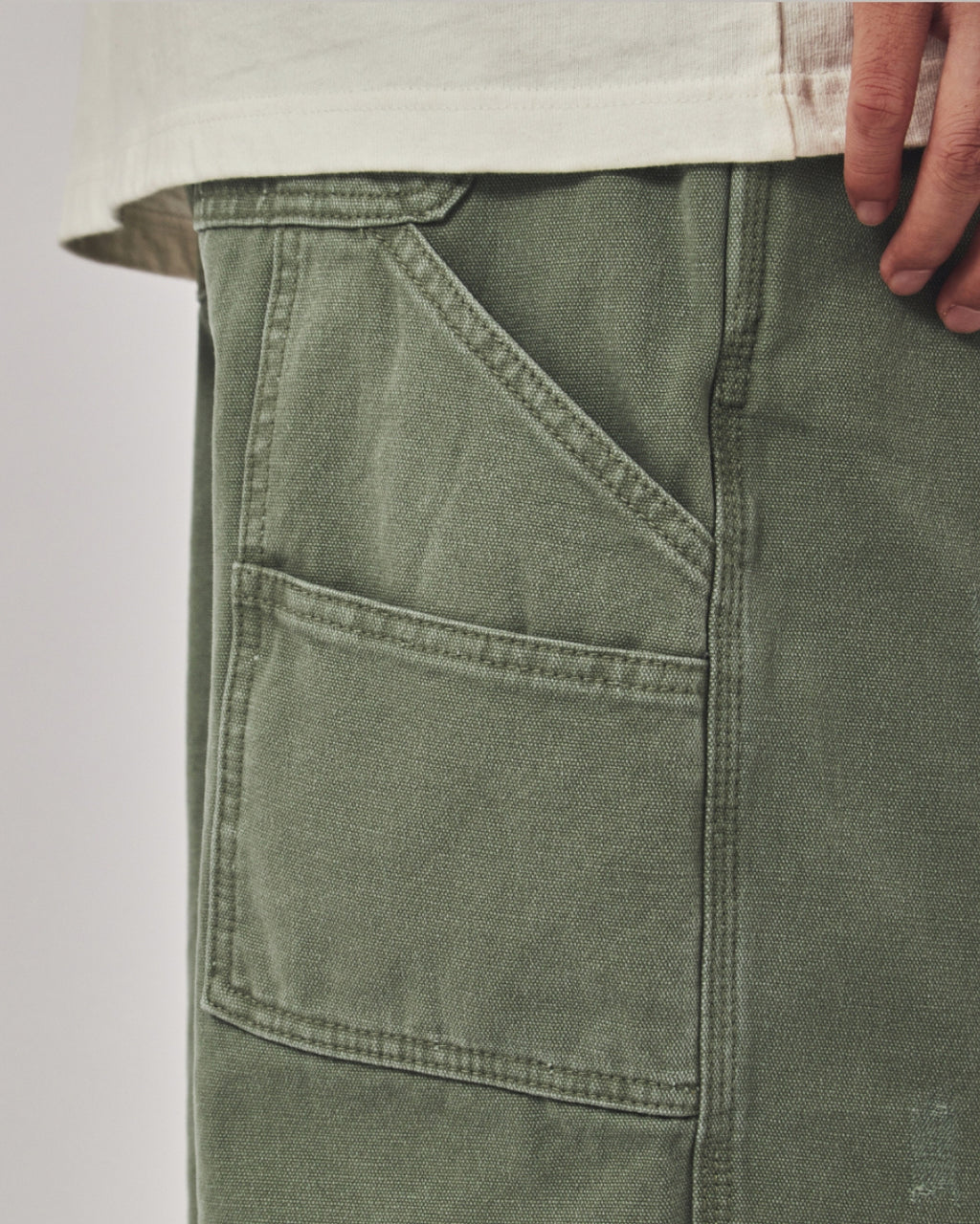 水洗軍綠多口袋工裝長褲