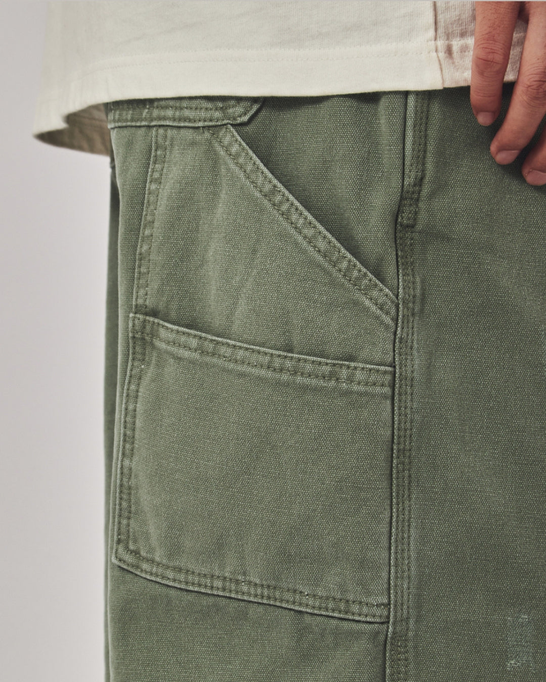 水洗軍綠多口袋工裝長褲