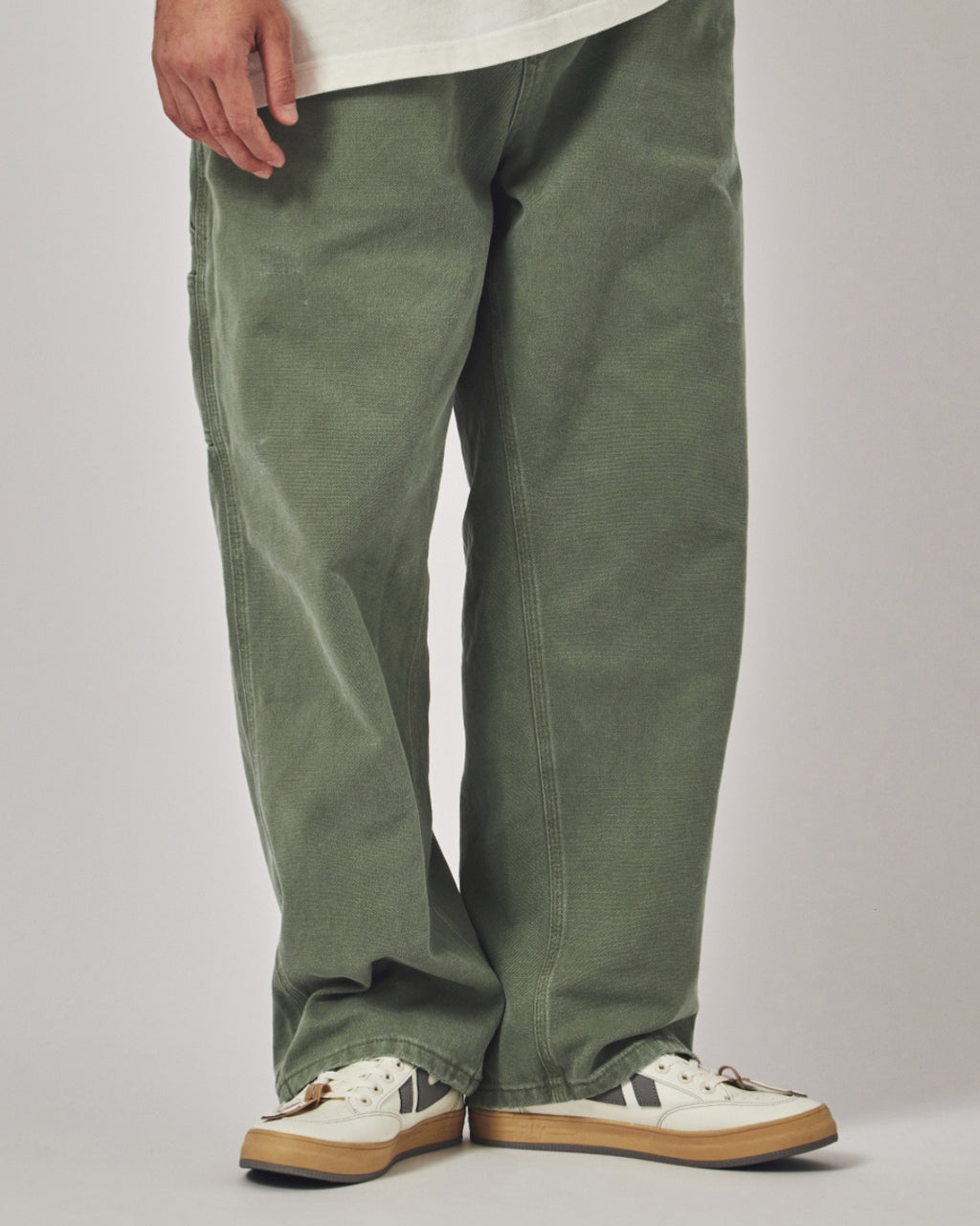 水洗軍綠多口袋工裝長褲