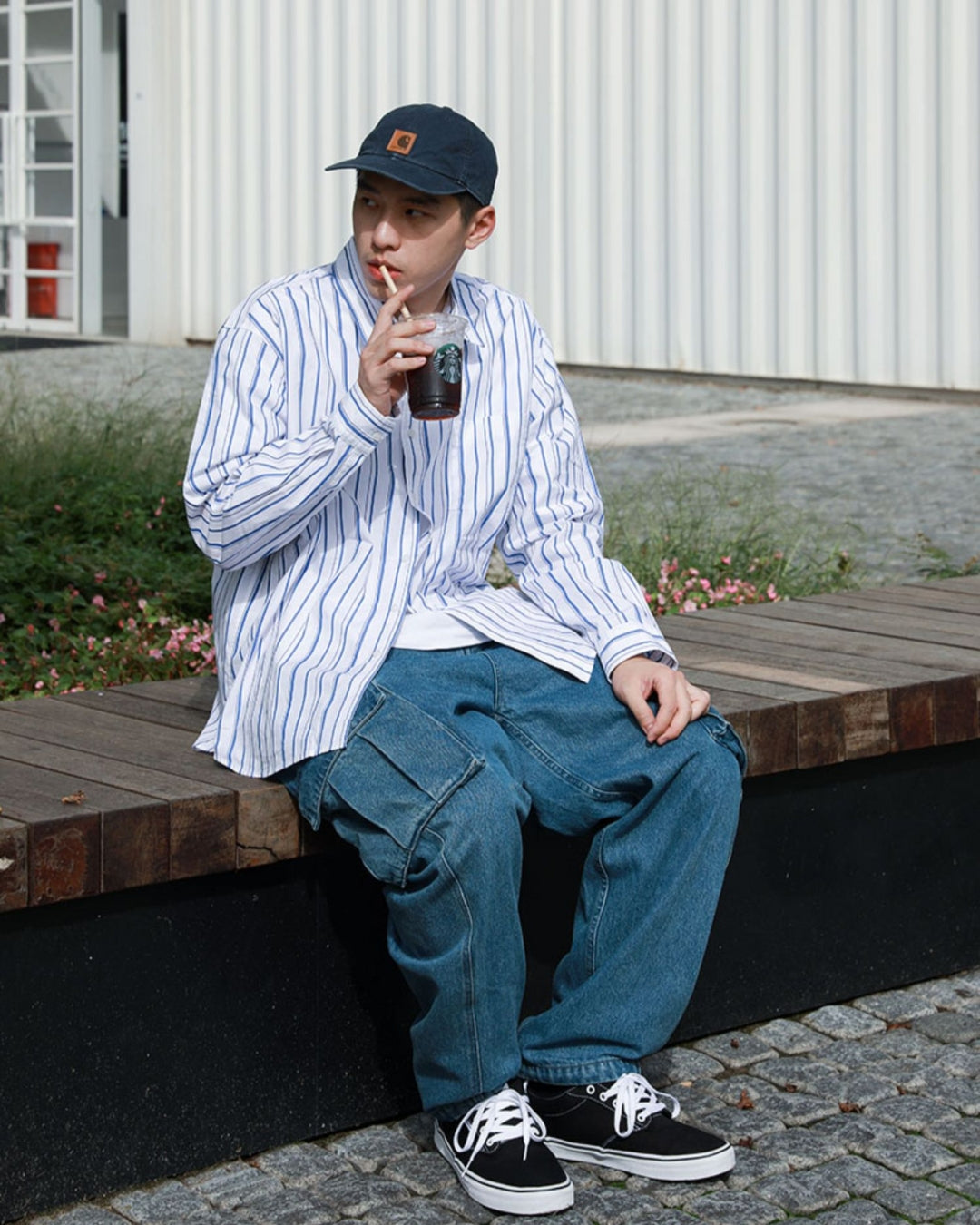 cityboy 寬版線條藍襯衫