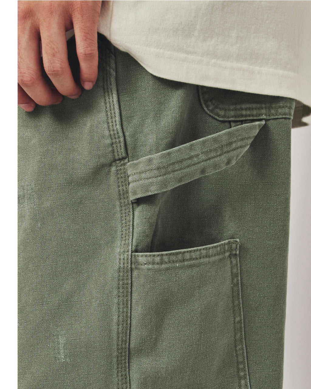 水洗軍綠多口袋工裝長褲