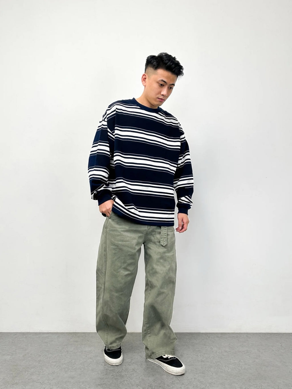 City boy 湛藍重磅條紋Tee